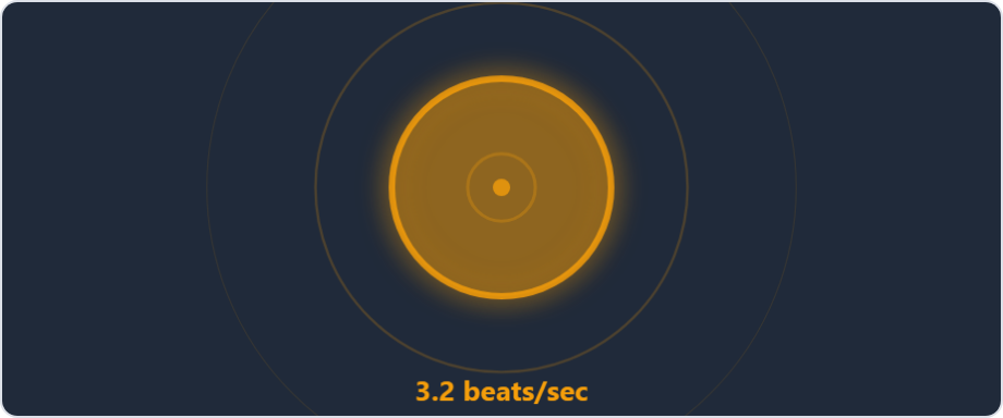 Beat circle pulsing amber at 3.2 beats per second