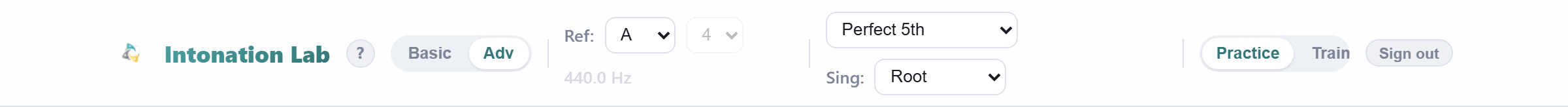 Header bar with Perfect 5th selected in interval dropdown